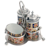 Imari Style Porcelain and Silver Plate Cruet Set