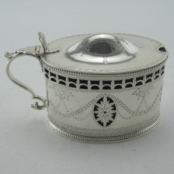 Over Sized Georgian Style Sterling Silver Oval Mustard Pot (1912)