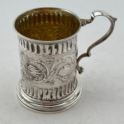 Victorian Sterling Silver Christening Mug with Double Scroll Handle (1856).