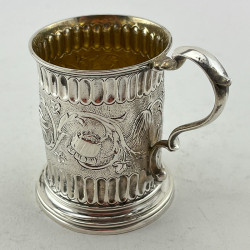 Victorian Sterling Silver Christening Mug with Double Scroll Handle