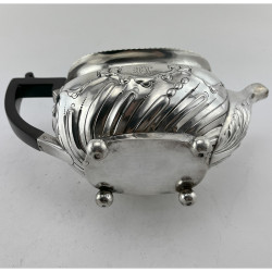 Decorative Boat Shaped Victorian Sterling Silver Tea Pot