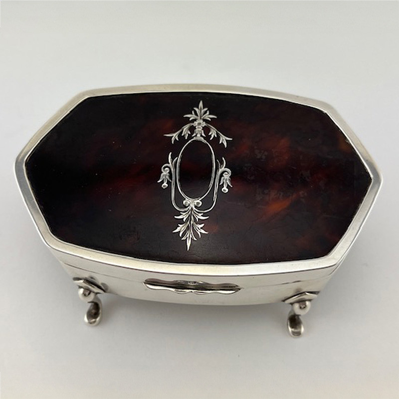 Rectangular Tortoiseshell and Sterling Silver Jewellery Box with