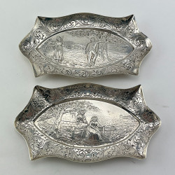 Pair of Shaped Rectangular Victorian William Comyns Sterling Silver Dishes