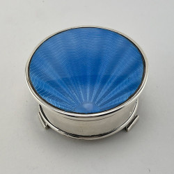 Beautiful Blue Guilloche Enamel Silk Lined Sterling Silver Jewellery Box