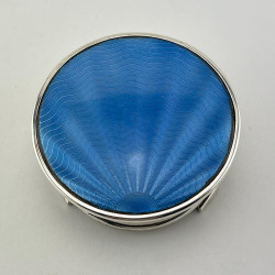Beautiful Blue Guilloche Enamel Silk Lined Sterling Silver Jewellery Box