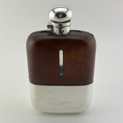 Large Goliath Style Silver Plated and Leather Hip Flask (1920)