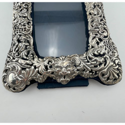 Decorative Edwardian Sterling Silver Photo Frame with Blue Velvet Back