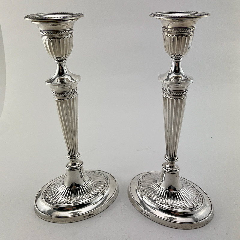 Pair of Elegant Georgian Style Sterling Silver Candlesticks (1911)
