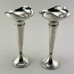 Pair of Attractive Sterling Silver Vases with Scolloped Shaped Bowls