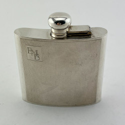 Sterling Silver Hip Flask with Curved Body and Engine Turned Pattern (1982)
