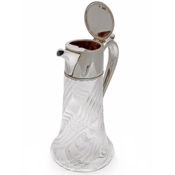 Late Victorian Silver Mounted Claret Jug with Scroll Handle and Swirl Glass Design