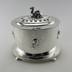 Victorian Oval Silver Plated Biscuit Box or Barrel with Camel Finial (c.1890)