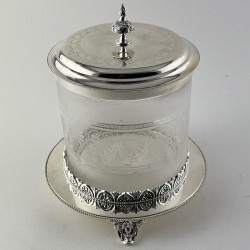 Pretty Victorian Glass and Silver Plated Biscuit Barrel or Box (c.1890)
