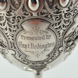 Embossed Victorian Sterling Silver Military Associated Engraved Trophy Goblet