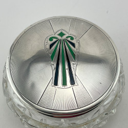 Pair of Art Deco Style Sterling Silver Enamel Topped Jars