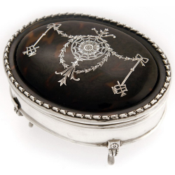 Antique Silver Oval Tortoiseshell Jewellery Box