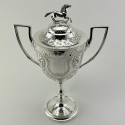 Decorative Victorian Lidded Silver Plated Trophy Cup with Horse Finial (c.1890)