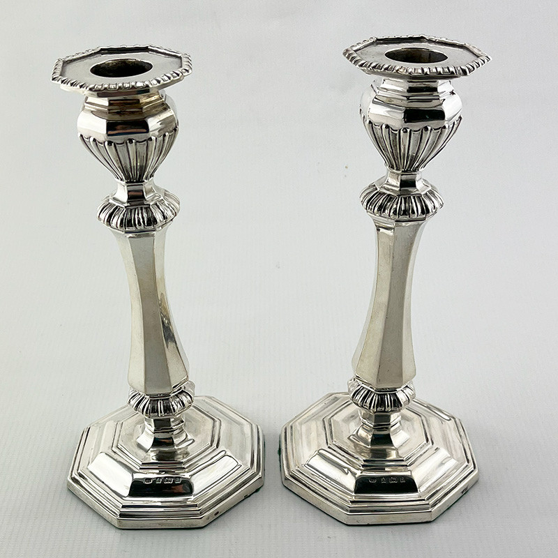 Pair of Good Quality George Unite Sterling Silver Candlesticks (1900)
