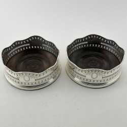 Pair of Circular Victorian Silver Plated Bottle Coasters (c.1890)