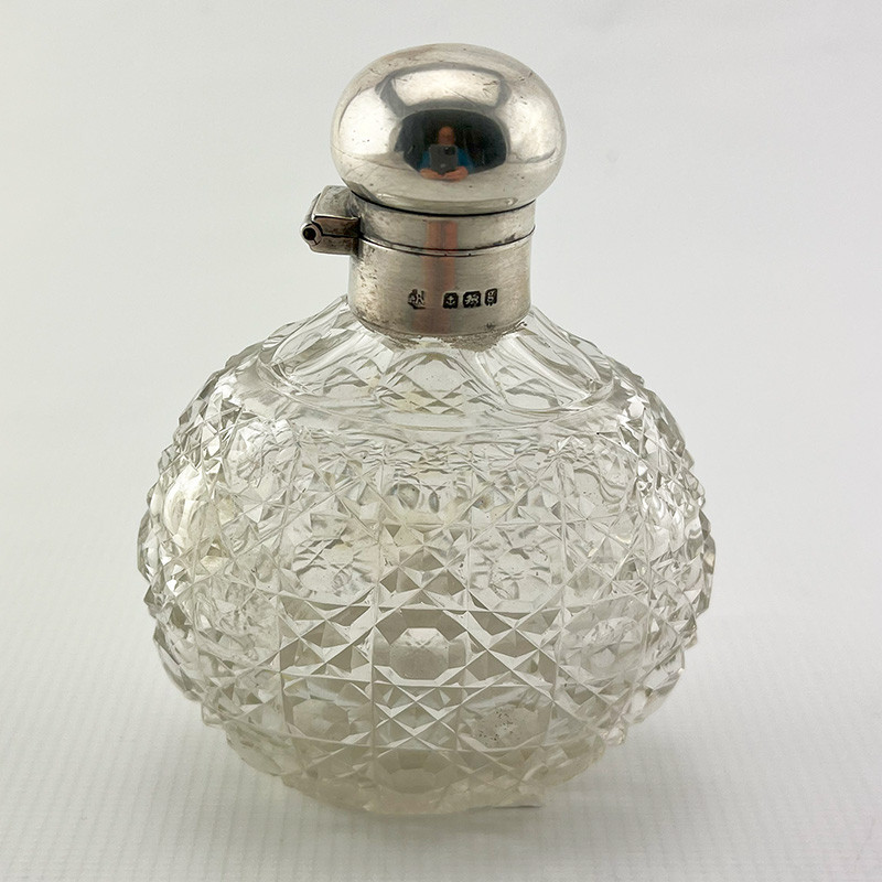 Unusual Edwardian Sterling Silver and Cut Glass Perfume Bottle (1906)