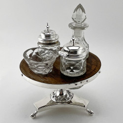 Victorian Oak & Silver Plated Pedestal Base Table Shaped Cruet Set