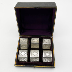Boxed Set of Six Hexagonal Victorian Silver Plated Napkin Rings (c.1895)