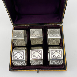 Boxed Set of Six Hexagonal Victorian Silver Plated Napkin Rings