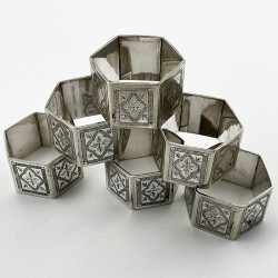 Boxed Set of Six Hexagonal Victorian Silver Plated Napkin Rings