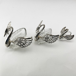 Three Sterling Silver Graduated Size Swan Dishes