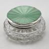 Circular Art Deco Style Green Guilloche Enamel Dressing Table Jar (1935)