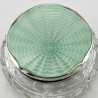 Circular Art Deco Style Green Guilloche Enamel Dressing Table Jar