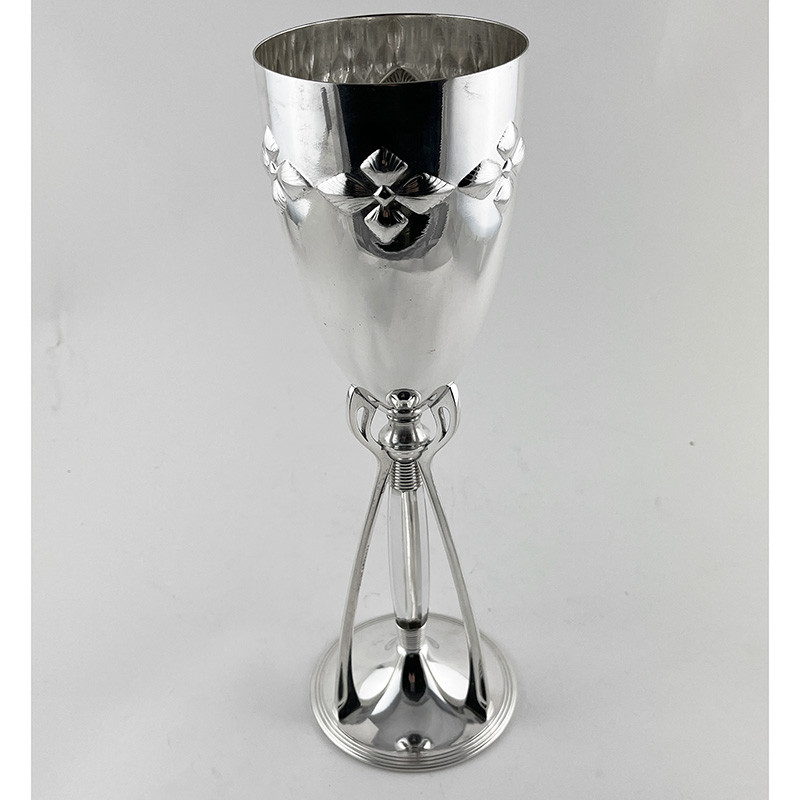 Art Nouveau Style WMF Silver Plated Goblet with Floral Embossed Bowl (c.1920)