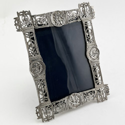 Sterling Silver Photo Frame Decorated with Urns Garlands and Roman Coins (c.1900)