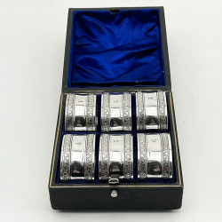 Beautiful Boxed Set of Six Late Victorian Silver Plated Napkin Rings (c.1895)