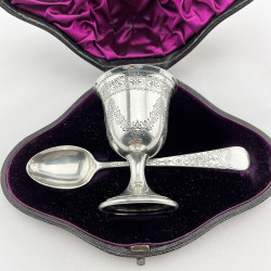 Boxed Victorian Sterling Silver Egg Cup & Spoon Christening Set
