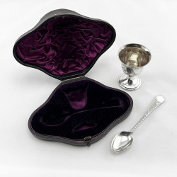 Boxed Victorian Sterling Silver Egg Cup & Spoon Christening Set