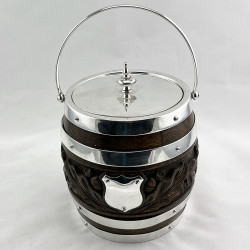 Decorative Carved Oak & Silver Plated Barrel with China Liner (c.1900).