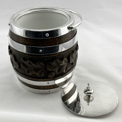Decorative Carved Oak & Silver Plated Barrel with China Liner