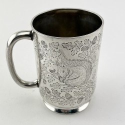Victorian Sterling Silver Christening Mug Engraved with Squirrels