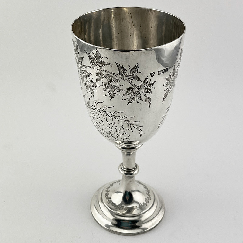 Fern Engraved Edwardian Sterling Silver Goblet Trophy 1908 Fern Engraved Edwardian Sterling Silver Goblet Trophy 1908