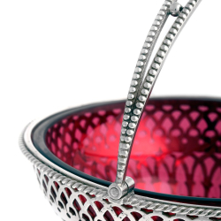 Victorian Cranberry Glass Silver Plated Sugar Basket by Elkington and Co