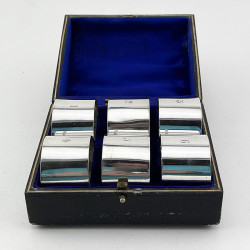 Six Plain Edwardian Sterling Silver Napkin Rings in Original Silk Lined Box