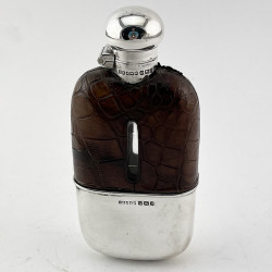 Late Victorian Sterling Silver Crocodile or Leather Hip Flask (1888)