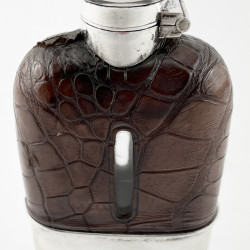 Late Victorian Sterling Silver Crocodile or Leather Hip Flask