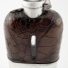 Late Victorian Sterling Silver Crocodile or Leather Hip Flask