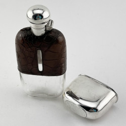 Late Victorian Sterling Silver Crocodile or Leather Hip Flask