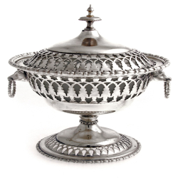 Victorian Decorative Silver Plate Lidded Comport with Frosted Glass Liner