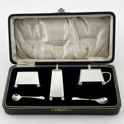 Stylish Art Deco Boxed Sterling Silver Condiment Set (1925)