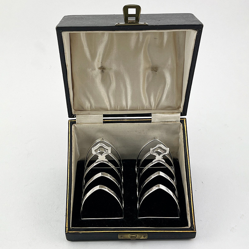 Boxed Pair of Stylish Sterling Silver Toast Racks (1937)