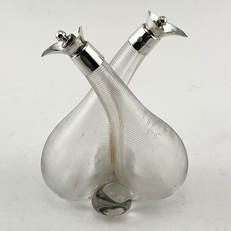 Stylish Double Silver Necked Edwardian Oil and Vinegar Bottle (1907)